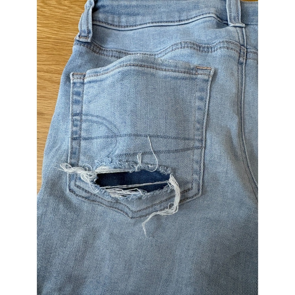American Eagle Midi Denim Shorts Size 0 Blue Stretch 5" Inseam Distressed - Picture 9 of 10